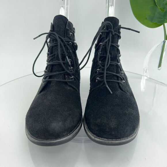 Earth Boone Booties Womens 8.5 Side Zip Block Heel Leather Upper Black - Picture 4 of 15